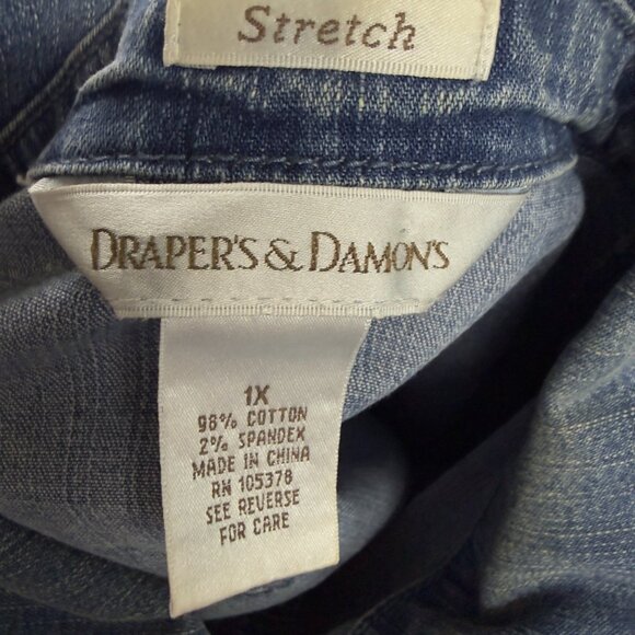 Vintage DRAPERS & DAMONS Denim Jacket Zip Front Embroidered Stretch Womens 1X - Picture 7 of 9
